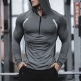 thumbnail image 4 of Men's Half Zip Slim Hooded Top, Contrast Decorative Strips, Raglan Sleeve Cutting, Fit Long Sleeve Sports Shirt for Fitness and Outdoor Activities Dark Gray XXXL, 4 of 5