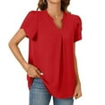 thumbnail image 2 of Blouses for Women Dressy Casual Women's Summer Casual T Shirts Dressy Chiffon Blouses Petal Short Sleeve V Neck Tunic Tops for Leggings Women Elegant Tops Thermals Long Sleeves Athletic Womens F Red L, 2 of 9