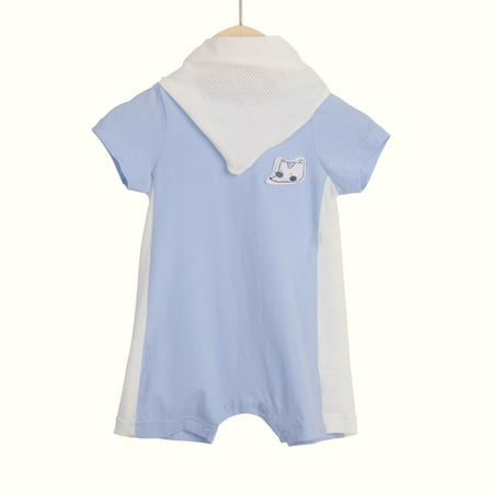 

Newborn Girls Clothes Summer Short Pullover Cotton Round Neck Jumpsuit with Triangle Towel Infant Outfit