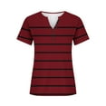 thumbnail image 4 of QATAINLAV Womens Loose Fit Henley Shirts 2026 Fashion Stripe Print Tunic Blouses Button Down V Neck Causal Tops Summer Short Sleeve Pleated Shirt Wine M, 4 of 6