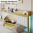 thumbnail image 6 of Full/Queen/King Size Bed Frame with Storage Headboard, Industrial Upholstered Platform Bed Frame with LED Headboard and USB outlets, Strong Frame Slats Support, Easy Assembly, White & Gold, 6 of 9