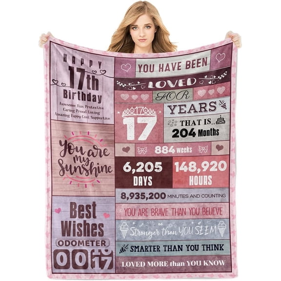 LHSHID Throw Blanket 17th Birthday Decorations for Girls Presents Best Birthday Gifts for 17 Year Old Girl Happy 17th Birthday Gifts for Girls 17 Yr Old Gift Ideas 30"x40"
