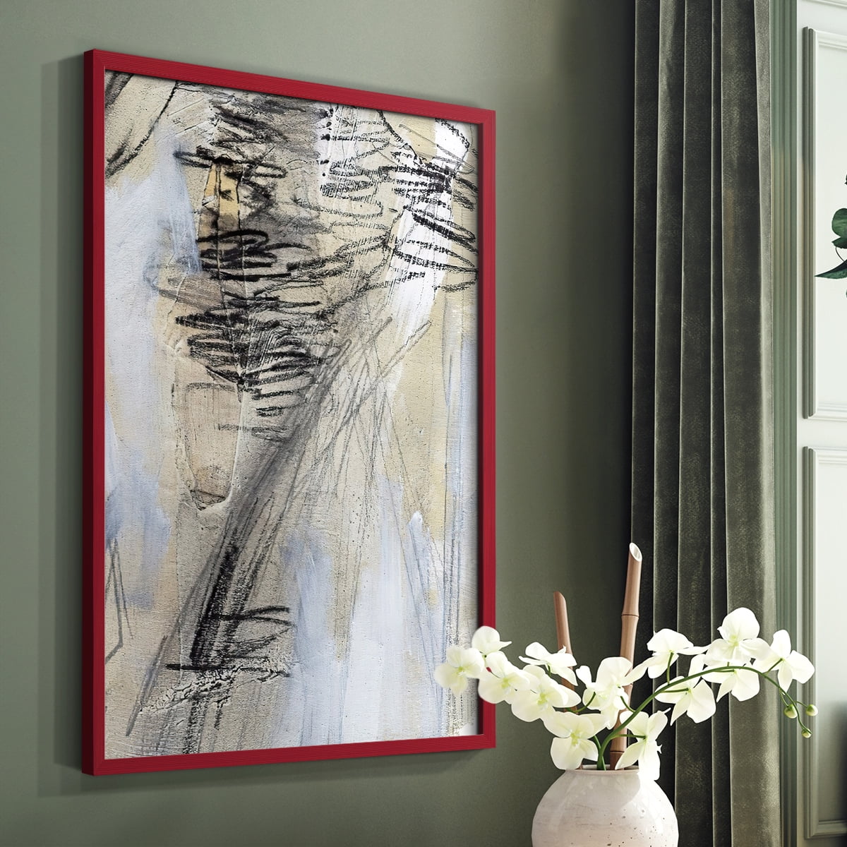 Masked Notes V Framed Print in Red Solid Wood Framed Print No Nail Hanging