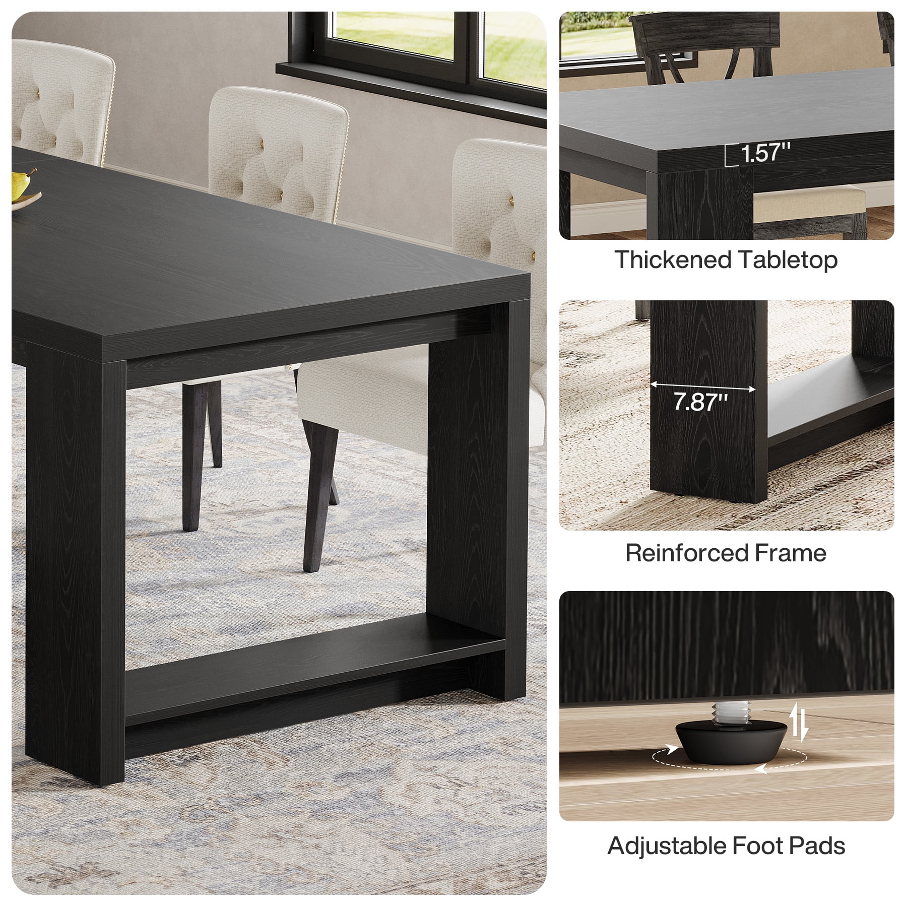 Tribesigns 86.61-inch Dining Table for 6-8, Farmhouse Kitchen Table, Extra Long Rectangular Dinner Table, Black