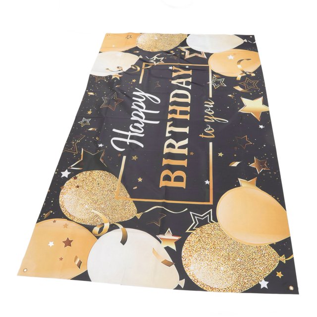 Pancarta de fondo de feliz cumpleaños ANGGREK lujoso de oro negro 109x185cm