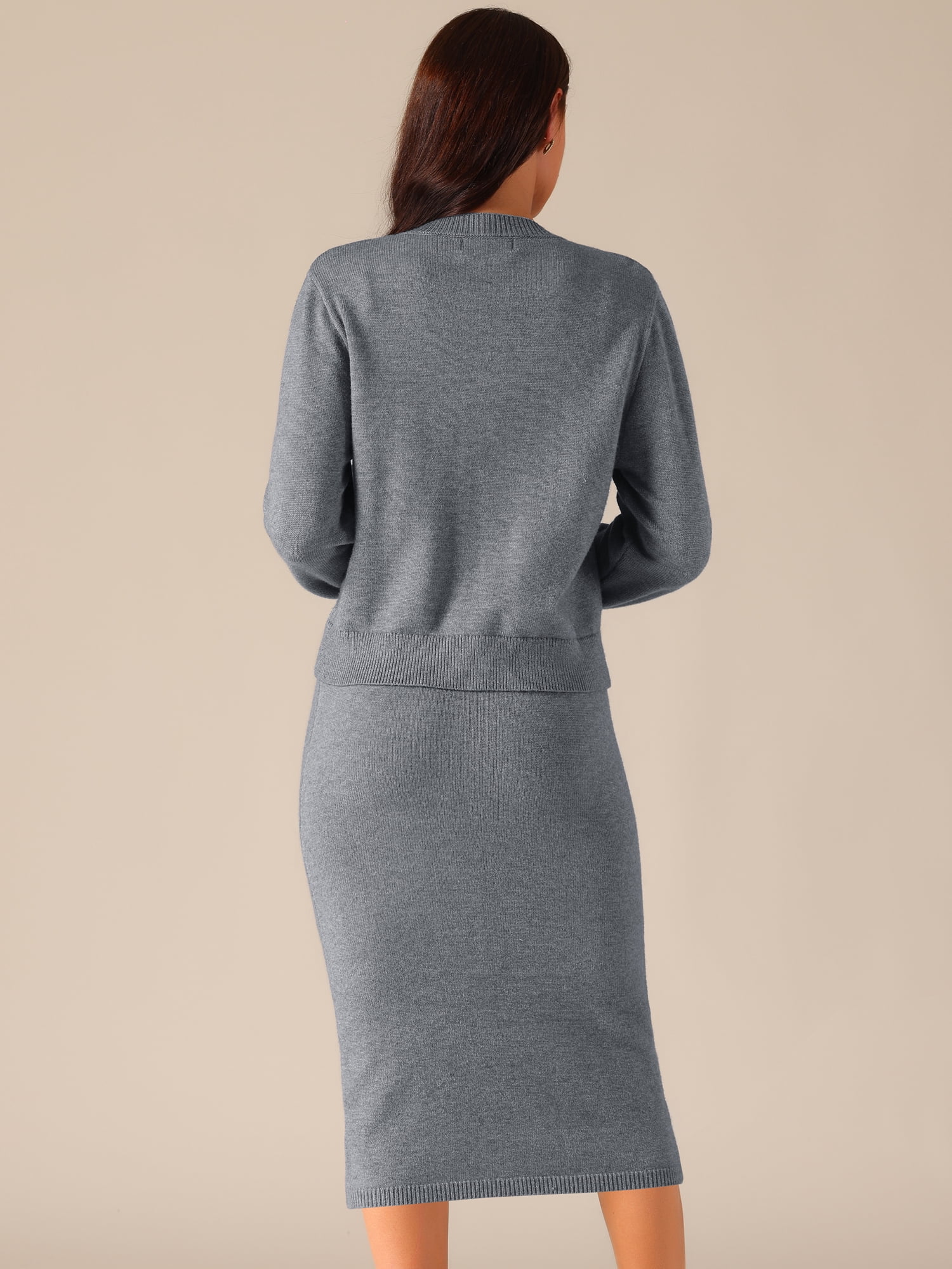 DARING DIVA Women's Winter Sweater Sets Cardigan and Midi Skirts S Grey