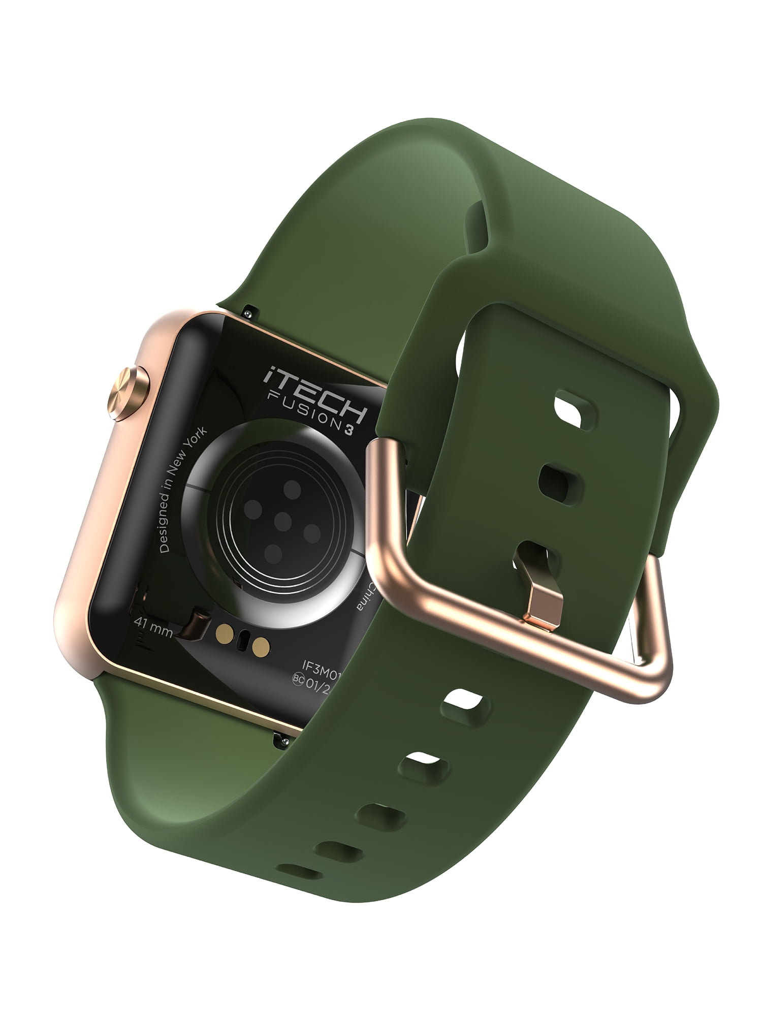 iTech Fusion 3 Unisex Adult Rectangular Smart Watch, Green, Silicone Strap