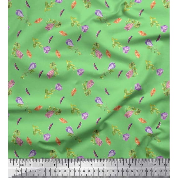 Soimoi Green Cotton Poplin Fabric Leaf Floral Print Fabric by Yard 56 Inch Wide