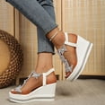 thumbnail image 4 of EKVAHL Rhinestones Wedge Sandals for Women Sparkly Butterfly Dressy Summer Open Toe Low Platform Wedges Sandals Elastic Ankle Strap Bling Heels Dress Shoes Comfortable Casual Slip On Sandals Silver, 4 of 5