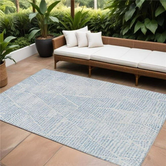 HomeRoots 577742 8 x 10 ft. Geometric Washable Indoor & Outdoor Rectangle Area Rug, Denim Blue, Ivory & Gray