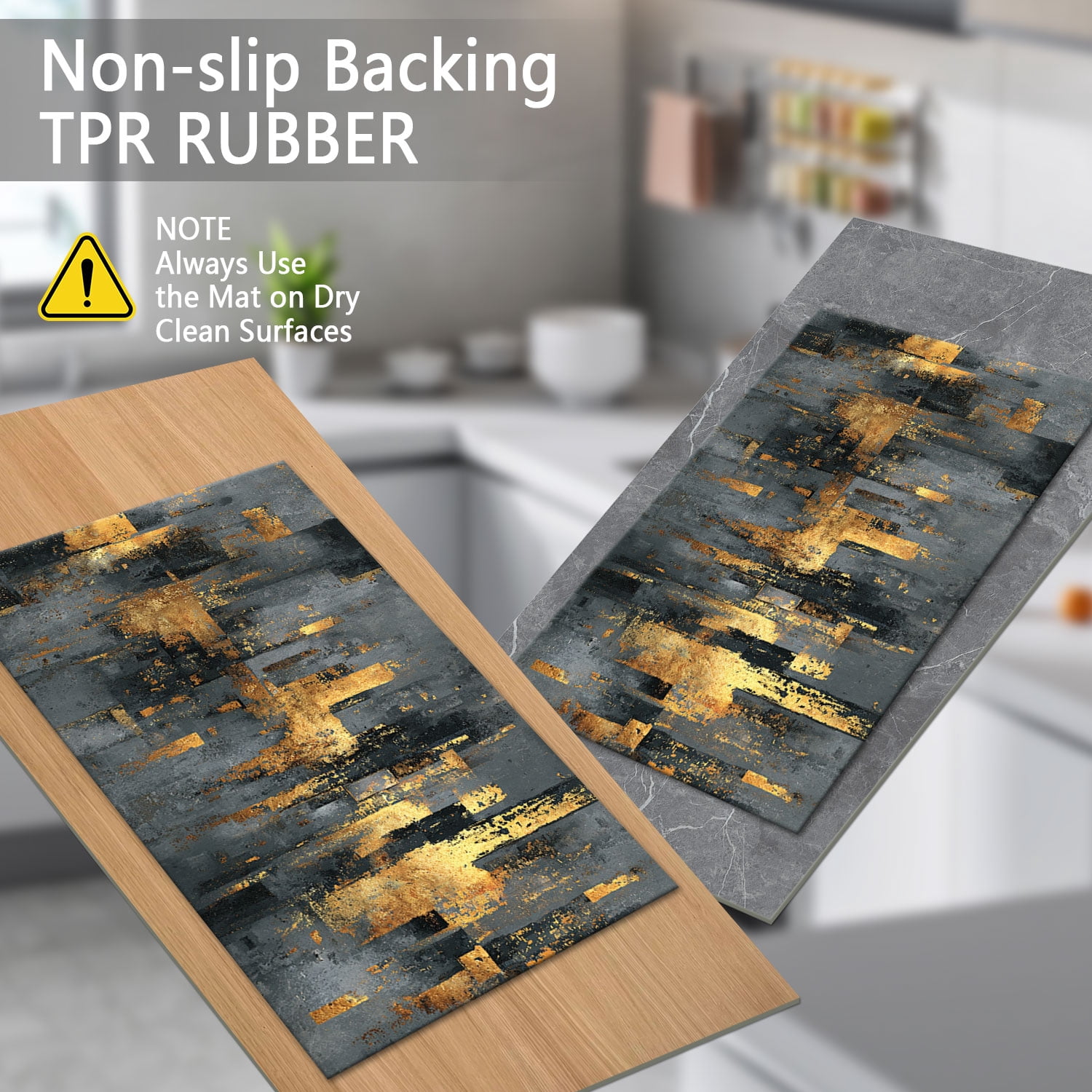 3-Piece Farmhouse Kitchen Rug Set, Washable Anti Slip Striped Floor Mats in 3 Sizes, Stain Resistant Decor Rugs for Kitchen Hallway Bathroom Home Christmas Decor
