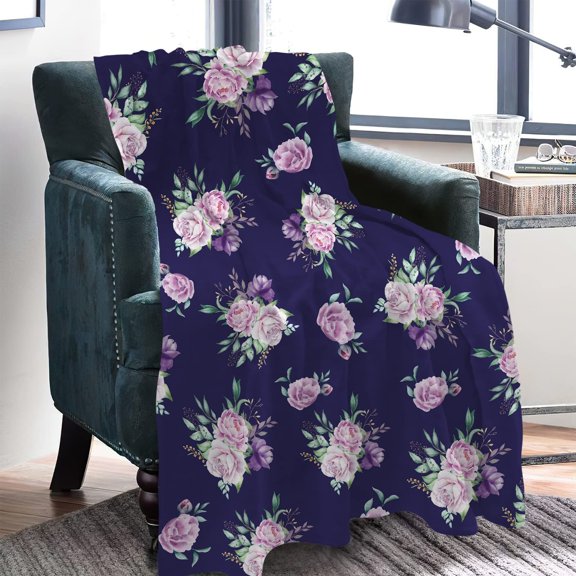 Purple Floral Gifts Throw Blanket, Baby Blanket for Boys Girls, Throw Blanket for Couch Bed, Lightweight Soft Flannel Throw Blanket for Adults Women Kids, Watercolor Flower Printed Blanket(30"x40")