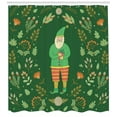 thumbnail image 3 of Gnome Shower Curtain, Botanical Herbs Branches Flowers with Man with a Beard Classic Motif, Fabric Bathroom Set with Hooks, 69W X 84L Inches Extra Long, Forest Green Ginger, by Ambesonne, 3 of 3