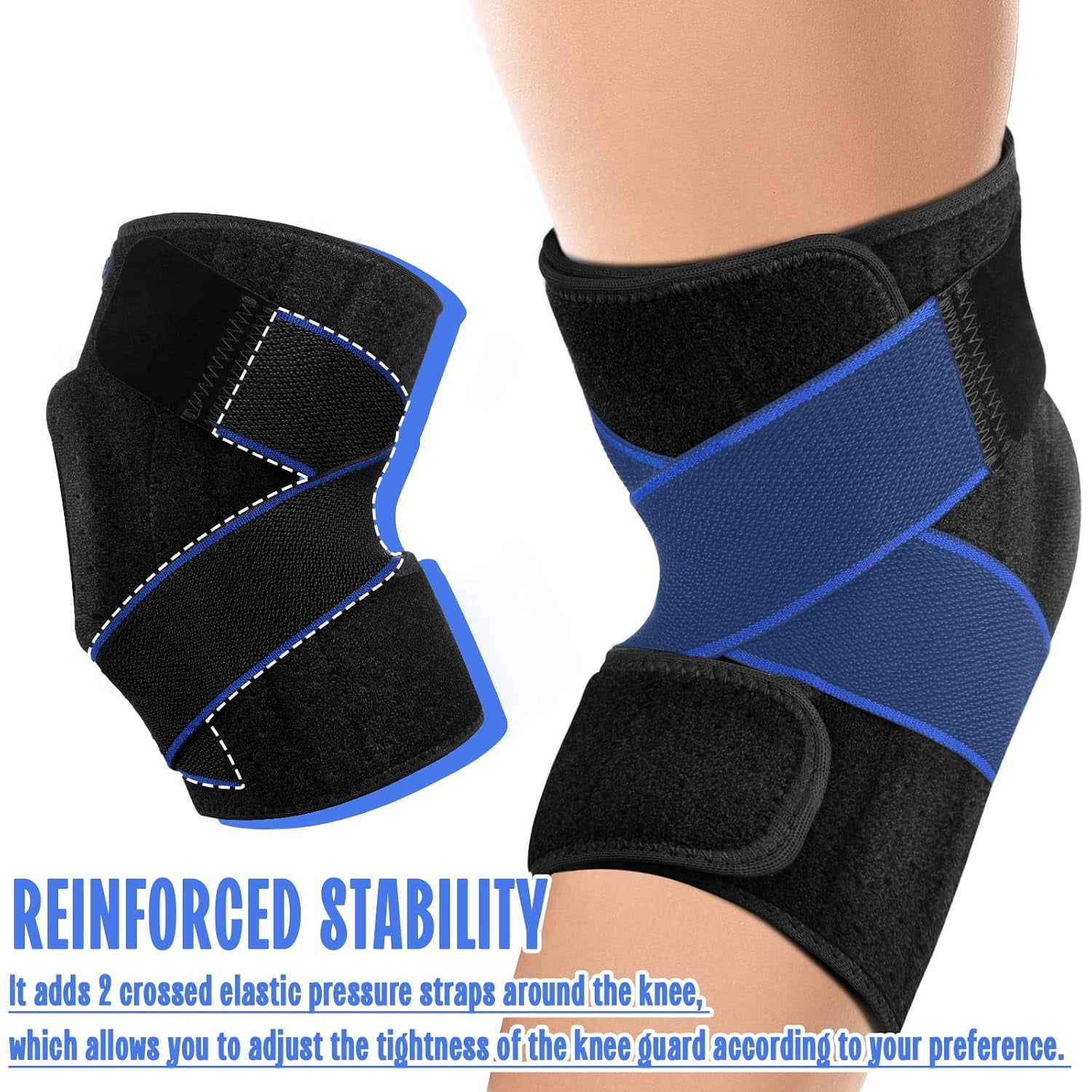Knee Brace for Knee Pain, Adjustable Compression Support with Patella Gel Pad & Side Stabilizers, Knee Wraps for Men & Women, Meniscus Tear, Arthritis, MCL, ACL, Pain Relief, Working (Blue, Onesize)