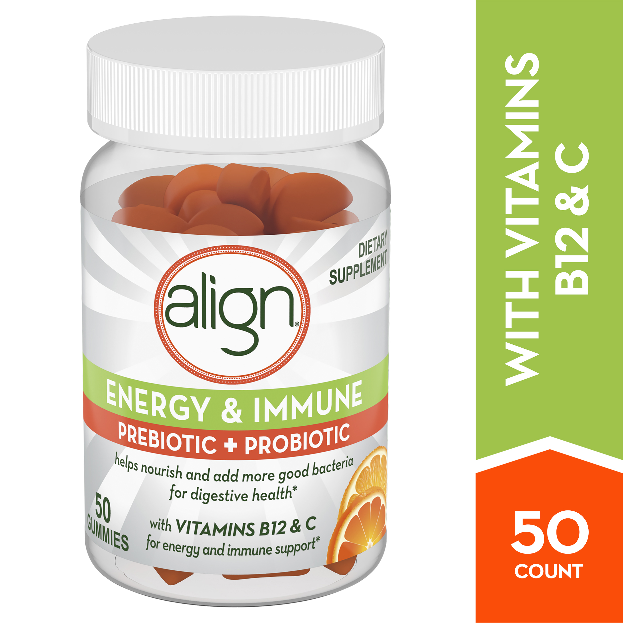 Align Energy & Immune Prebiotic + Probiotic Supplement Gummies, Citrus