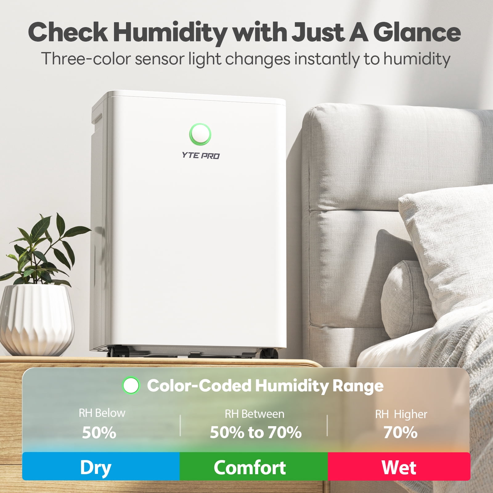 1800Sq.Ft Dehumidifier, 30Pint Dehumidifiers for Home, Ultra Quiet Dehumidifier for Large Room, Bathroom,Bedroom, with 6.56FT Drain Hose,0.66Gal Water Tank, 3-Color Humidity Light