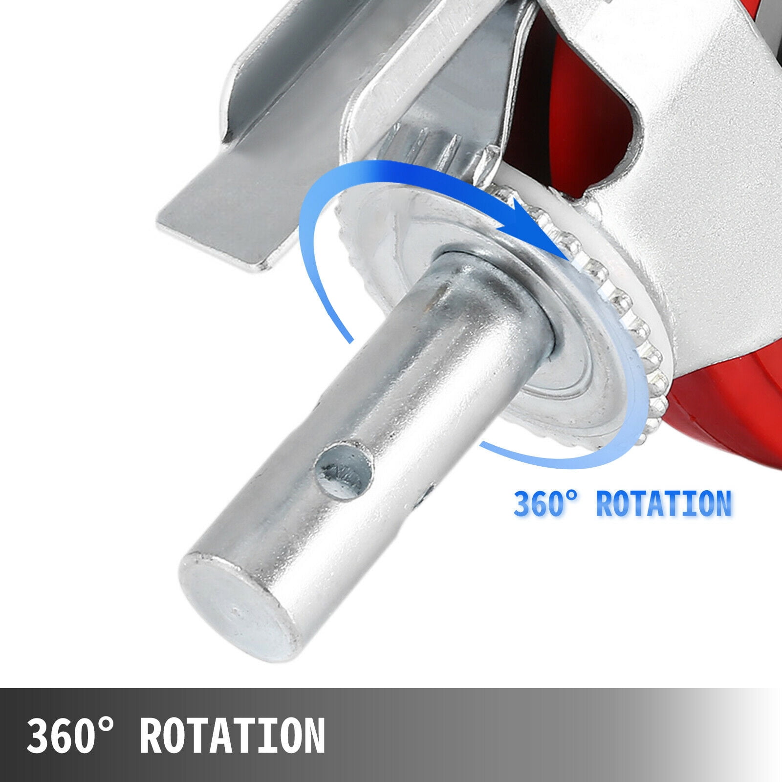 KFFKFF Set of 4 Heavy-Duty 8" Scaffolding Casters, 3200 Lbs Capacity - Locking Stem Wheels with Brake, Red Polyurethane - Ideal for Scaffold, Shelves, and Workbench