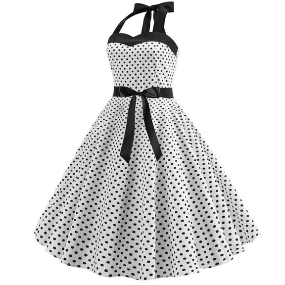 cfhntfmh Women Vintage Print Dress 1950s Sleeveless Retro Cocktail Dress Belted Bow Knot Evening Ball Gowns