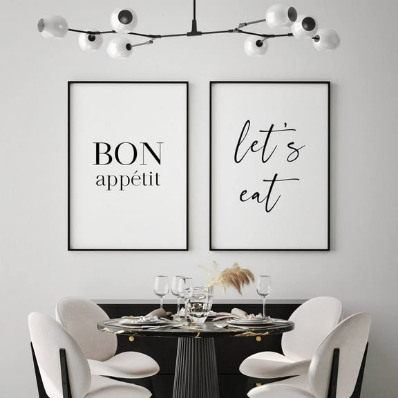 Set of 2 Prints Bon Appetit Let's Eat Posters Canvas Painting Kitchen Wall Art for Dining Room Kitchen Decor Unframed