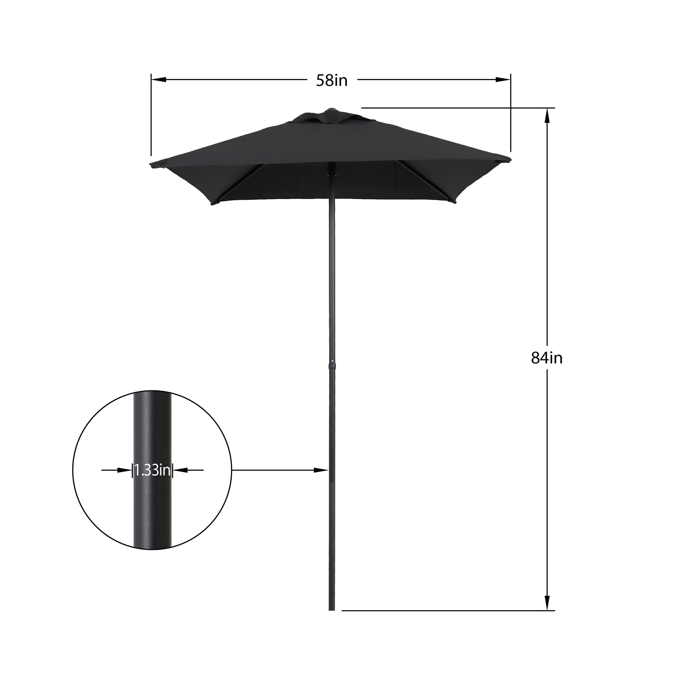 Mainstays 5' Square Black Patio Umbrella, Push-Up Function