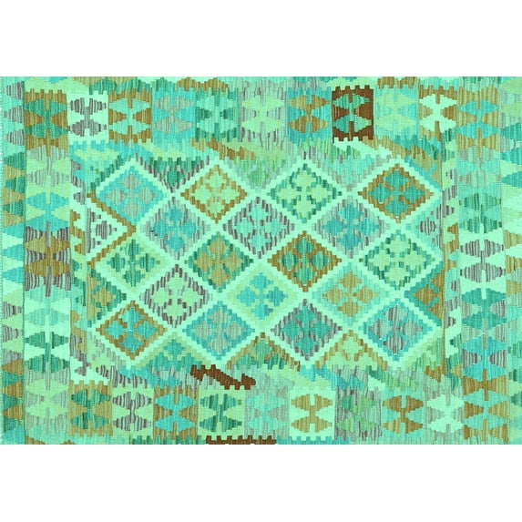 Ahgly Company Machine Washable Indoor Rectangle Abstract Turquoise Blue Contemporary Area Rugs, 2' x 5'