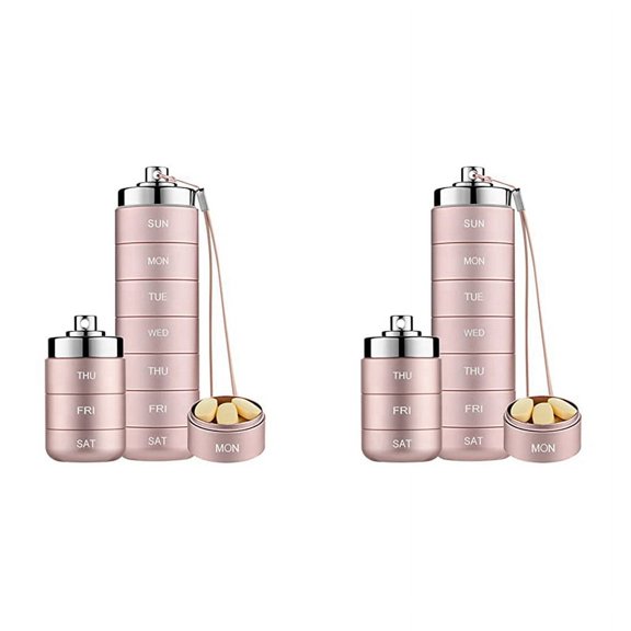 2X Metal Pill Organizer Weekly,Stackable Waterproof Travel Pill Box,Pill Case,7 Day Daily Medicine Organizer Pink