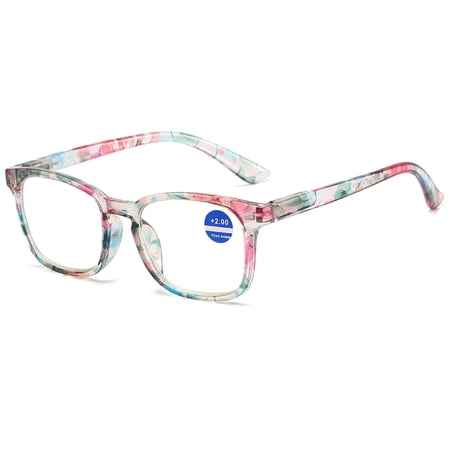 MAGIMODAC Anti Blue Light Reading Glasses Floral Spring Hinges Blue Light Blocking Eyeglasses Eyewear Readers (Light Purple Floral, +1.0)