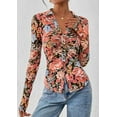 thumbnail image 6 of PRETTYGARDEN Women Button Down Floral Shirts Fall Trendy Long Sleeve V Neck Ruched Fitted Mesh Blouse Tops Date Outfits, 6 of 8