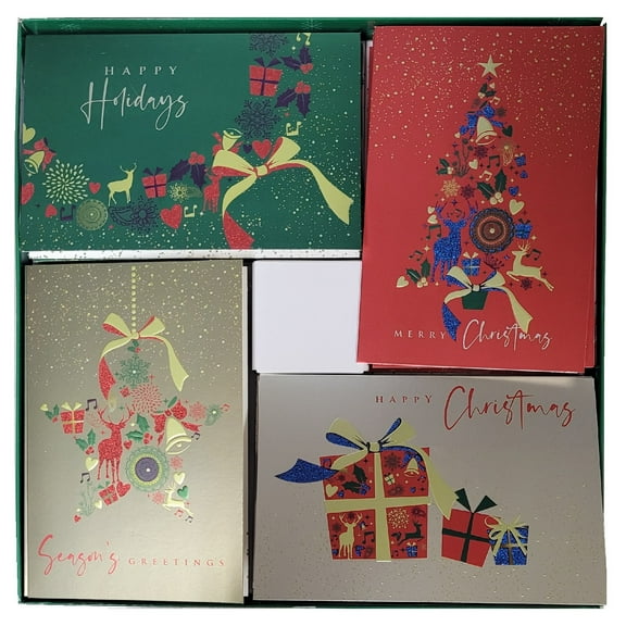 40 Holiday Cards with Matching Self-Sealing Foil Envelopes - Shape of Christmas