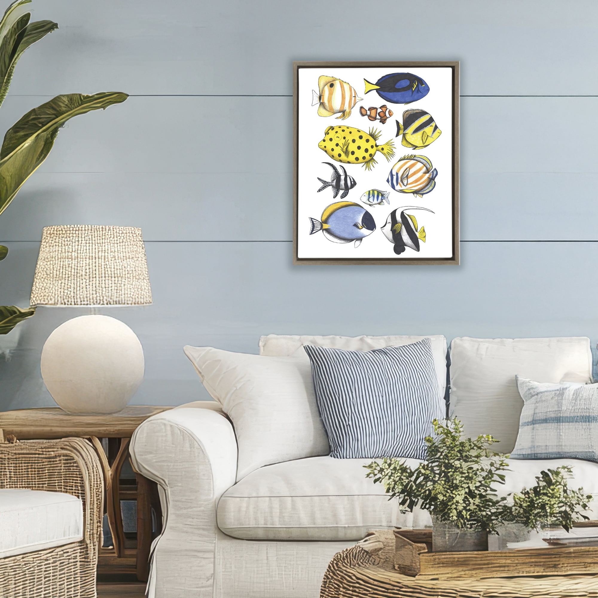 Stupell Industries Aquatic Fishes Collection Brown Framed Floater Canvas Wall Art, design by Cecilia Battaini