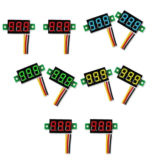 Mini VoltíMetro de CC Pantalla 3 Hilos CC 0-100V Comprobador de Voltaje 10PCS Panel LED de 0,28 Pulgadas 4 Colores Combinados