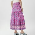 thumbnail image 4 of Women's Smocked High Waist Maxi Skirt Casual Boho Long Skirts with Pockets Purple Pink M, 4 of 5