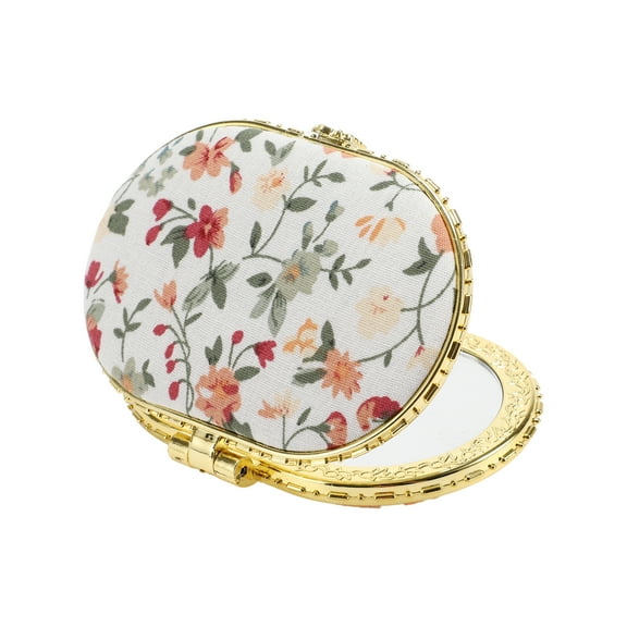Unique Bargains Compact Mirror for Purses Floral White 1Pc