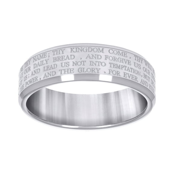 Tungsten Christian Cross with Prayer Mens Comfort-fit 8mm Size-10 Bridal Anniversary Engagement Wedding Band with Beveled Edges