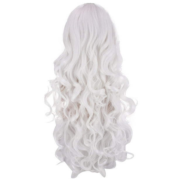 Bowake Wavy White Long Curly Synthetic Hair Wig Cosplay Black Women ...
