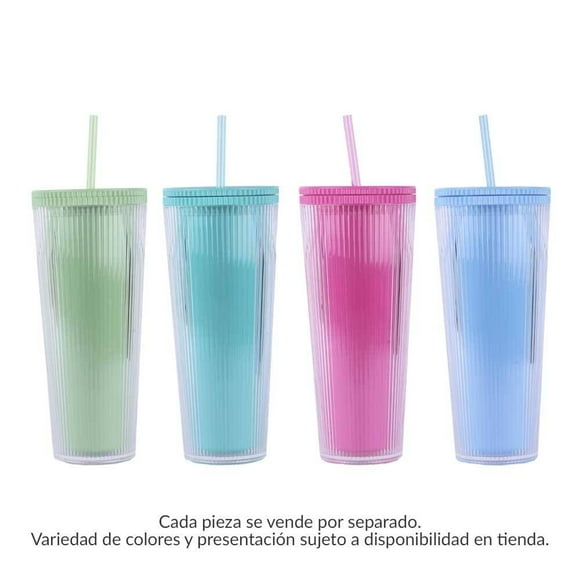 Vaso con Popote Mainstays de Plástico Varios Modelos 1 Pieza 720 ml