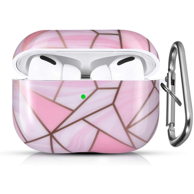 Étui Airpods Pro avec Porte-Clés et Motif Mignon, Housse de Protection Rigide et Accessoire pour Air Pod Pro, pour Femmes et Filles, Compatible avec l'Étui de Chargement Airpod 3, Marbre Géométrique Rose