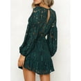 thumbnail image 4 of Women's Lace V-Neck Long Sleeve Mini Dress with Buttoned Tied Details Lined for Comfort 95% Polyester 5% Spandex, 4 of 11