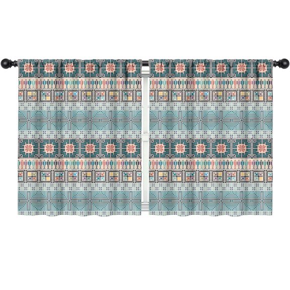 Blackout Kids Curtains,Blue and Pink Square Shaped Geometric Boho Pattern Childrens Insulated Curtains Set Of 2,Bedroom Essentials,Toddler Room Decor 52x63in(132x160cm)