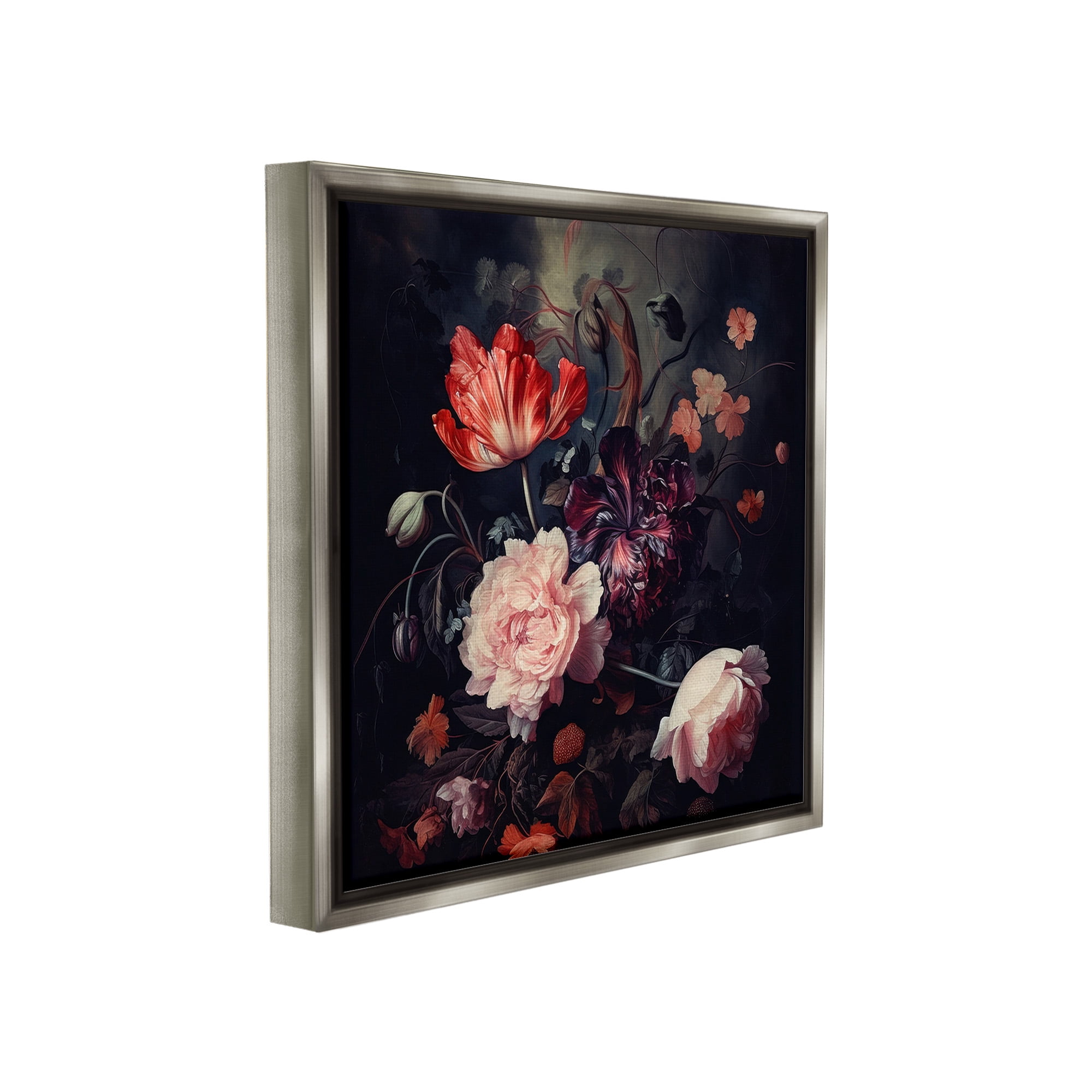 Stupell Industries Dark Elegant Flowers Botanical & Floral Photography Gray Floater Framed Canvas Art Print Wall Art, 18 x 18