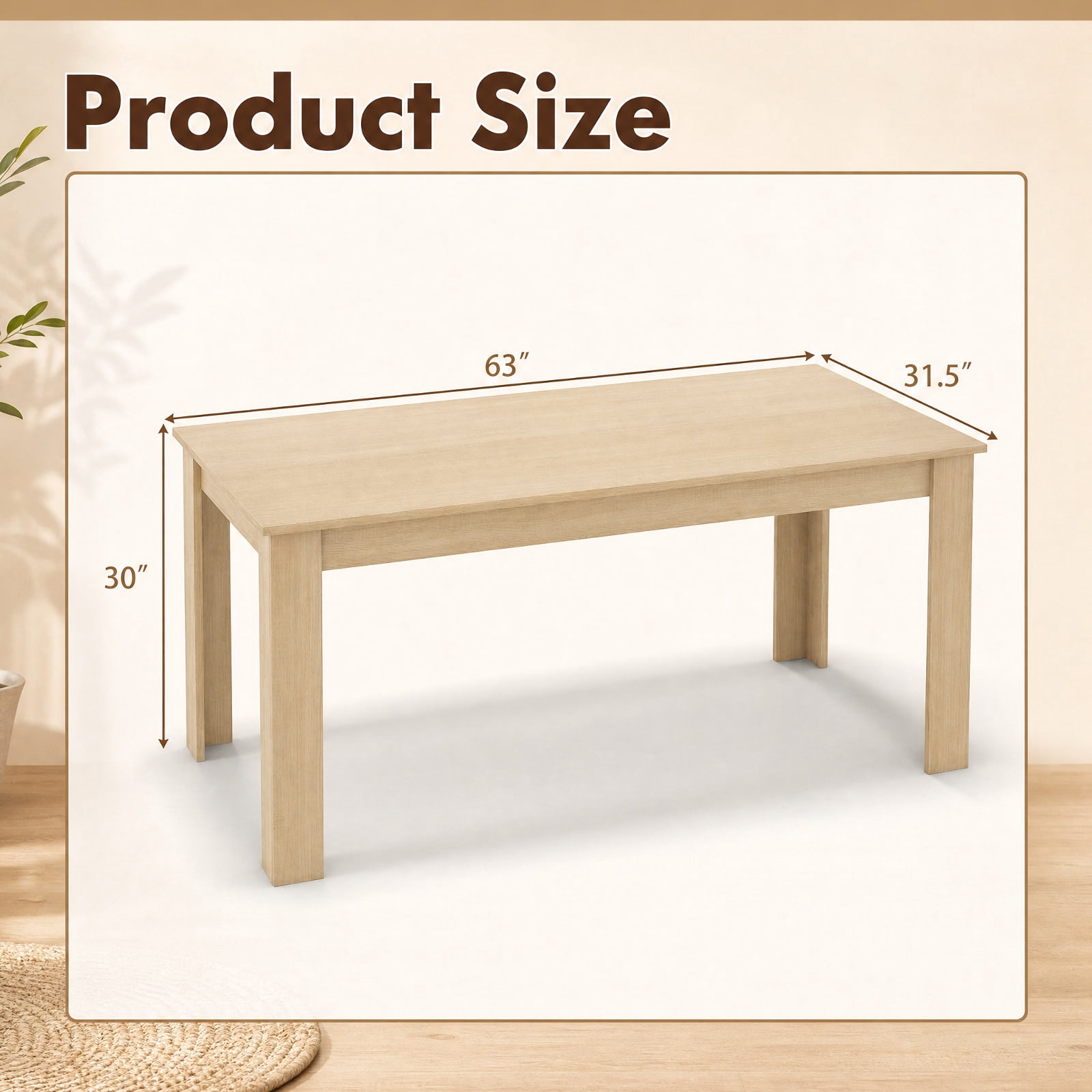 Furnibear 63 Inch Rectangular Modern Wood Dining Kitchen Table Seats 6 for Dining Room Kitchen Study Office Restaurant, Oak