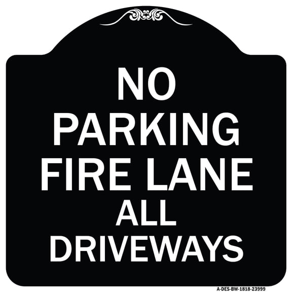 SignMission Designer Series Sign - Fire Lane All Driveways | Black & White 18" X 18" Heavy-Gauge Aluminum Architectural Sign | Protect Your Business & Municipality | Made in the USA