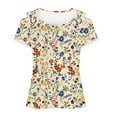 thumbnail image 4 of HaoXianJian Womens Trendy Cold Shoulder Short Sleeve T Shirts Floral Print Crisscross Casual Loose Tunic Top Blouse Shirts 2025 Summer Off Shoulder Top, 4 of 4