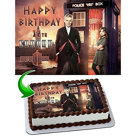 Doctor Who TARDIS Edible Cake Topper Personalized Birthday 1/4 Sheet Decoration Custom Sheet Party Birthday Sugar Frosting Transfer Fondant Image Edible Image for cake