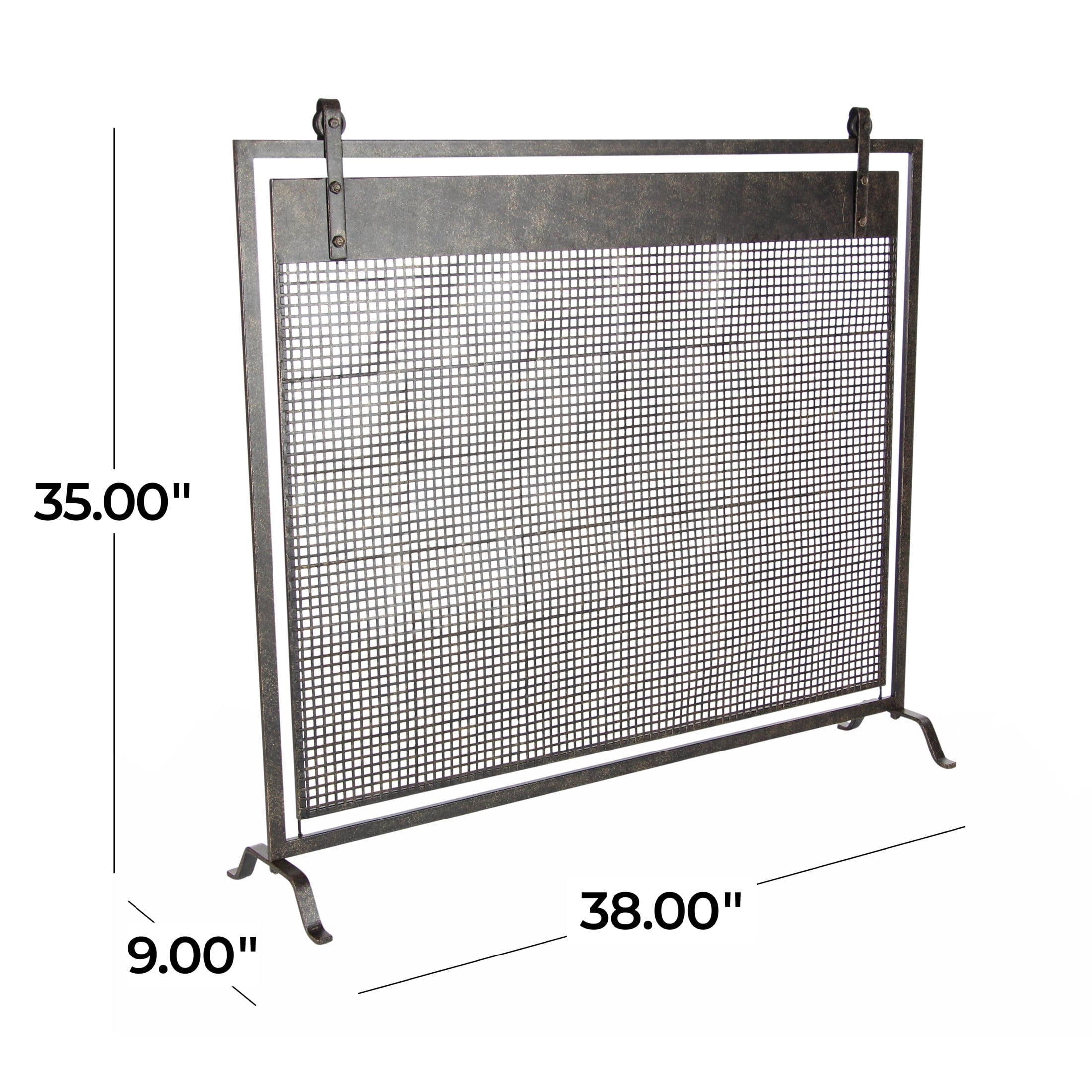 DecMode Contemporary Metal Mesh Fireplace Screen, 38"L x 9"W x 35"H, Black with Semi-Matte Finish