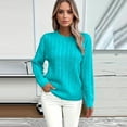 thumbnail image 5 of Women's Fall Winter Solid Color Long Sleeve Knit Sweater Round Neck Casual Pullover Top for Layering Winter Clothes,Sky Blue,Size XL, 5 of 5
