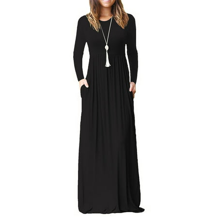 Women's Long Sleeve Black Long Maxi Dress For Autumn/Winter