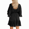 thumbnail image 4 of MLDRA Dresses for Women V Neck Casual Summer Dresses Loose High Waist Ruffle Pleated Cute Mini Short Dress Black, 4 of 6