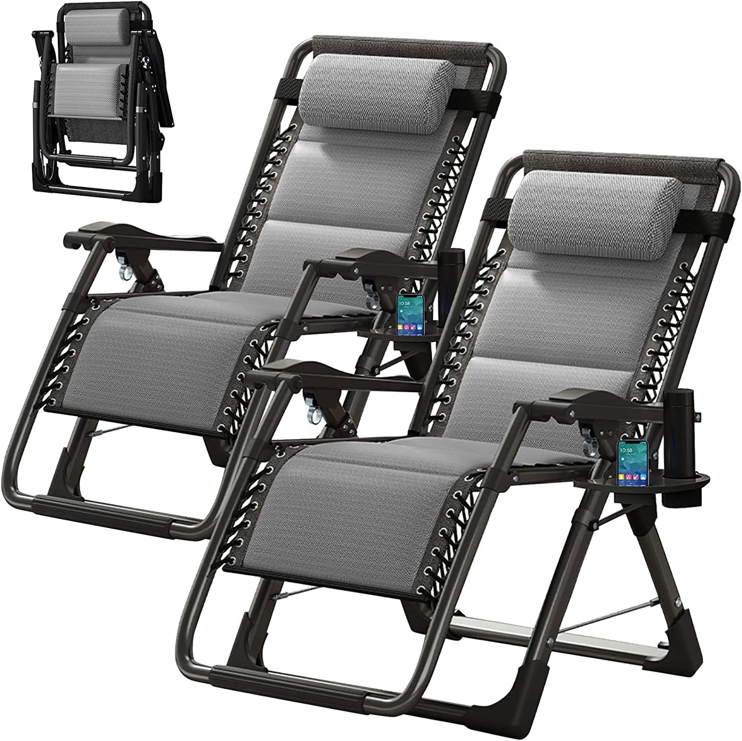 Slsy Zero Gravity Chair 2 Pack, Set of 2 Padded Reclining Patio Lounger