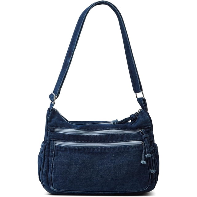 LHSHIDU Women's Retro Large Canvas Denim Shoulder Bag Denim Crossbody Handbags Casual Style Lightweight Tote Purse